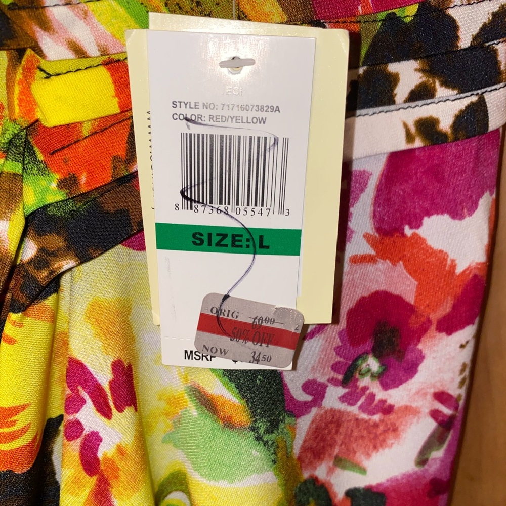 NEW! ECI Colorful Floral and Animal Print Faux Wrap Midi Dress NWT - Size L - Picture 6 of 15